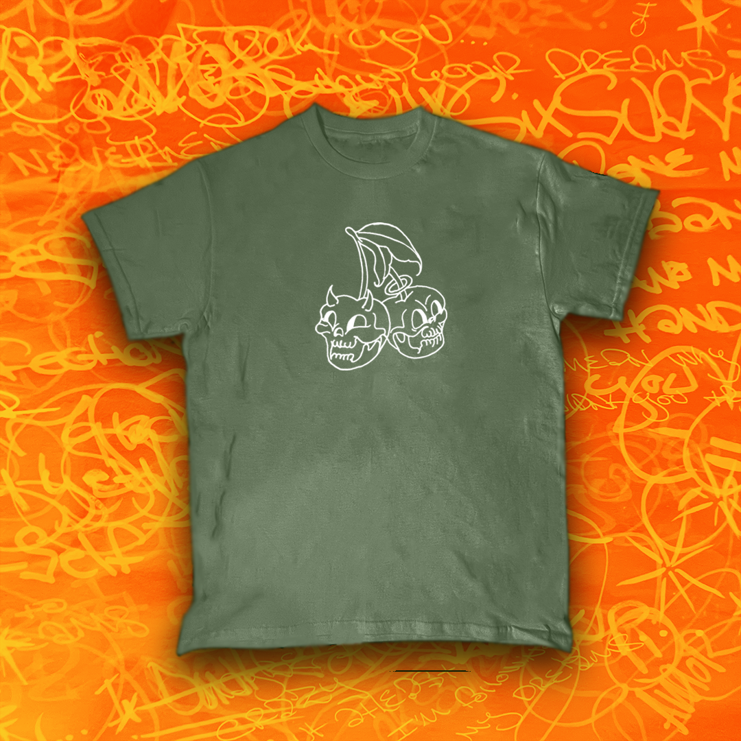 Military Green "Cherry Skulls" Tee